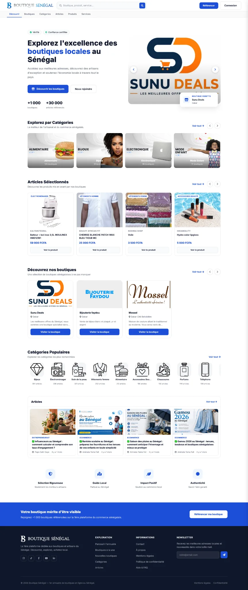 Capture de la page d’accueil de Boutique Sénégal